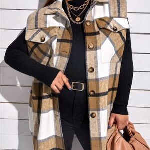 Plaid Button-Up Vest with Pockets